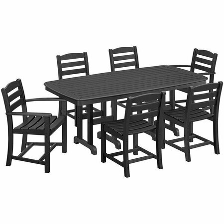 POLYWOOD La Casa Cafe 7-Piece Black Dining Set with Nautical Table 633PWS1311BL